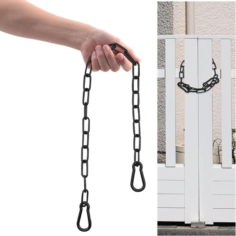 smrtcol Gate Chain Lock with Carabiners Barn Chain Link 20'' Black Gate Latches for Outdoor Fences Dog Cage Lock Backyard Chain Lock Stall Supplies 2 Pack - Image 1